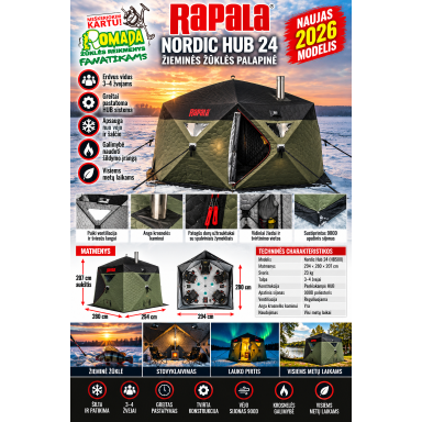 2027 PALAPINĖ KUBAS XL RAPALA NORDIC HUB 24 Erdvi žieminės Vasarinė žūklės palapinė