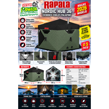 2027 PALAPINĖ KUBAS XXL RAPALA NORDIC HUB 36 Erdvi žieminės Vasarinė žūklės palapinė