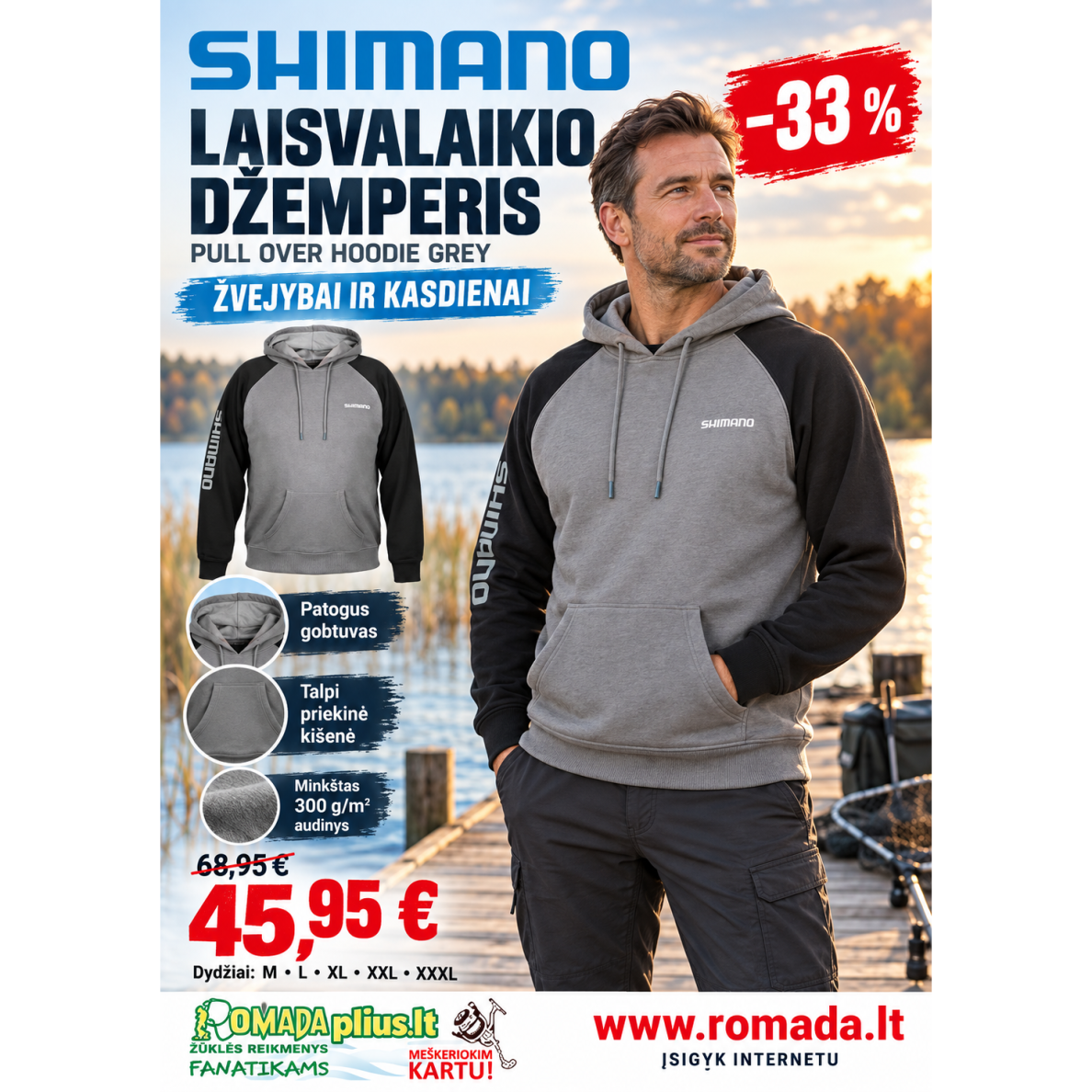Bliuzonas laisvalaikio Pull Over Hoodie Grey Shimano