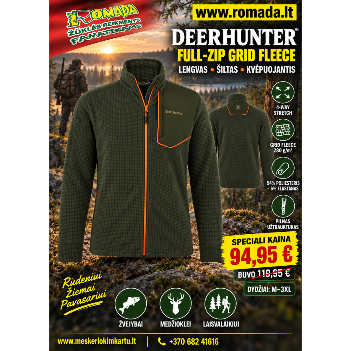 Bliuzonas megztinis Deerhunter Full-Zip Grid Fleece