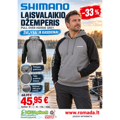 Bliuzonas laisvalaikio Pull Over Hoodie Grey Shimano Bliuzonas laisvalaikio Pull Over Hoodie Grey Shimano