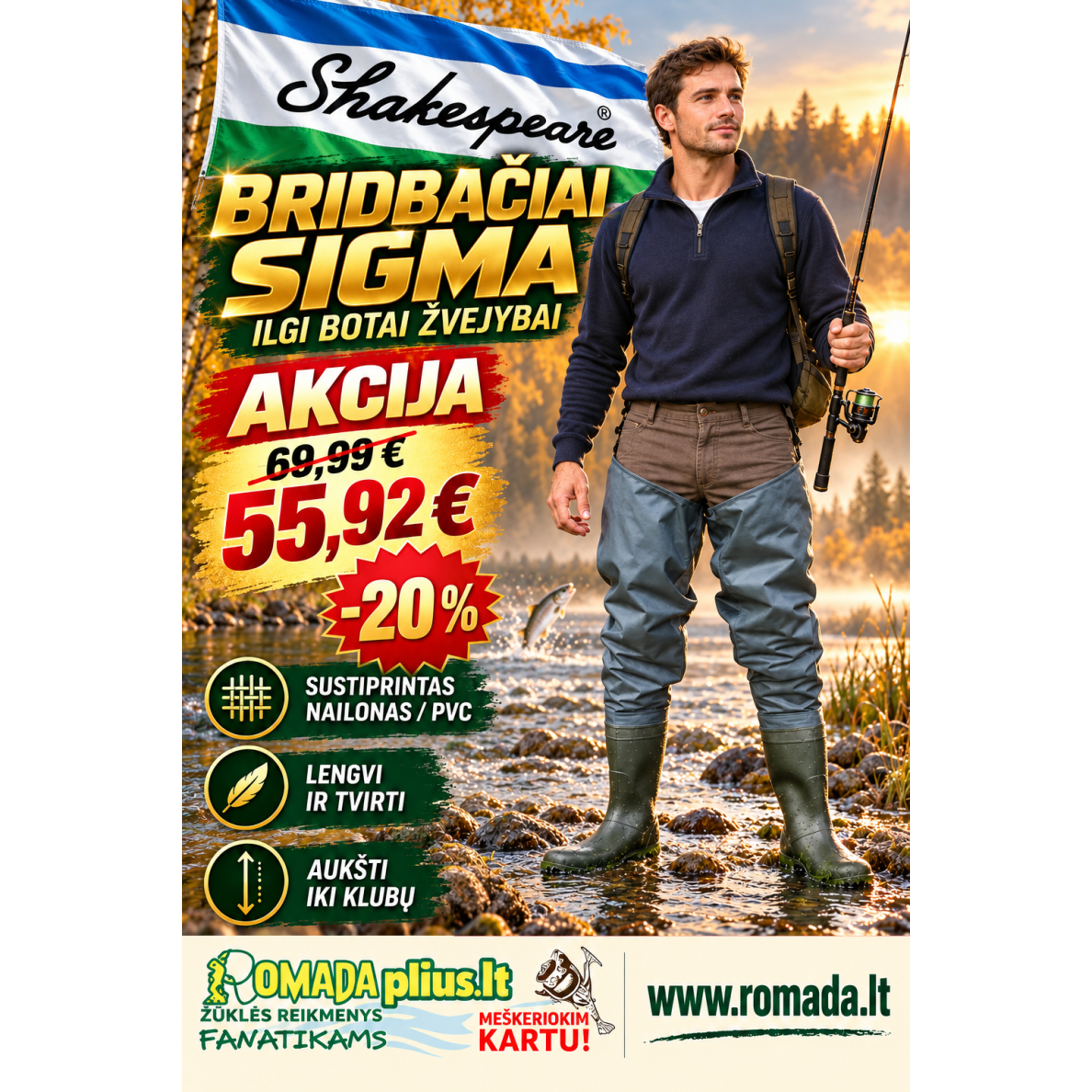 Bridbačiai (Balotnikai) Ilgi Botai Sigma Nylon Chest Waders Shakespeare PVC Bridbačiai (Balotnikai) Ilgi Botai Sigma Nylon Chest Waders Shakespeare PVC