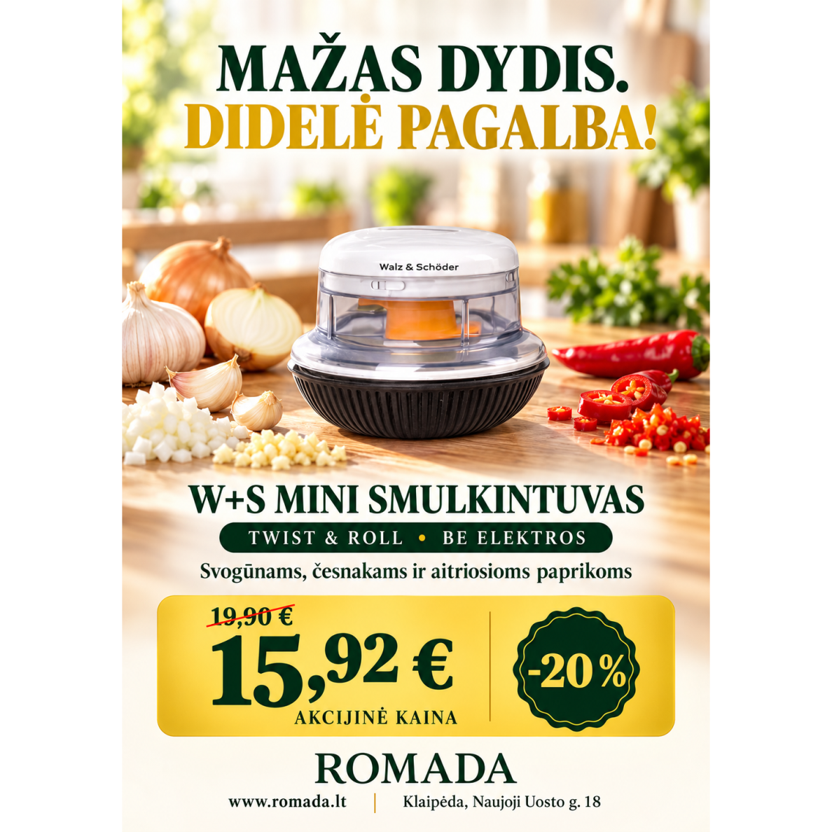 MINI Kokybiškas rankinis smulkintuvas daržovėms arba Sliekams ir Boiliams MINI Kokybiškas rankinis smulkintuvas daržovėms arba Sliekams ir Boiliams
