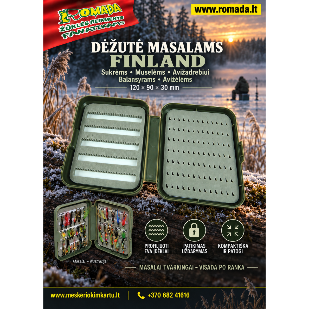 Dėžutė masalams Finland Sukrėms Muselėms Avižadrebiui Balansyrams Avižėlėms 120x90x30mm
