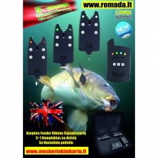 Elektroninių signalizatorių komplektas 3+1 su pulteliu +Dėžutė Karpių Feeder žvejybos kibimo indikatorių rinkinys Best
