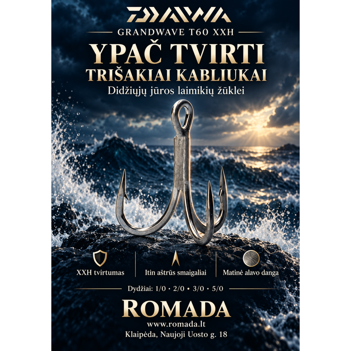 Trišakiai kabliukai DAIWA Grand Wave T60 XXH Japan Dydis 5/0 Trišakiai kabliukai DAIWA Grand Wave T60 XXH Japan Dydis 5/0