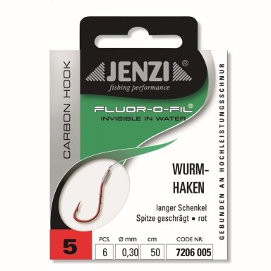 Kabliukai Red su pavadėliu FluoroCarbon nr.5