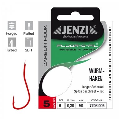 Kabliukai Red su pavadėliu FluoroCarbon nr.5