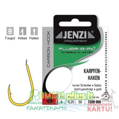 Kabliukai su pavadėliu  Fluor Carbon Carp nr.6