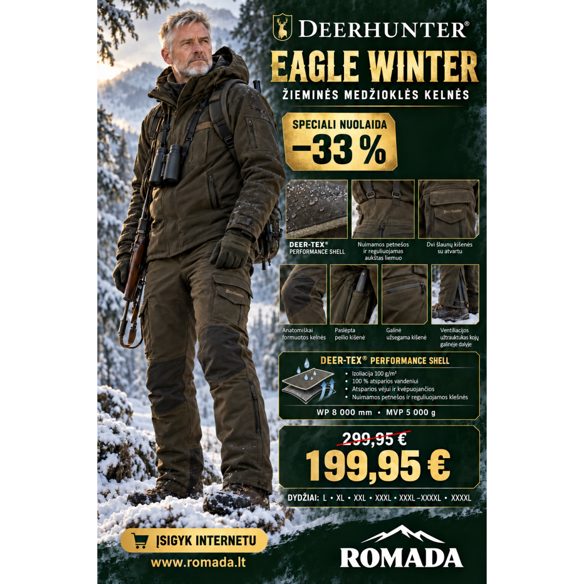 Kelnės Deerhunter Winter Medžioklinė DEER-TEX® 100% Kelnės Deerhunter Winter Medžioklinė DEER-TEX® 100%