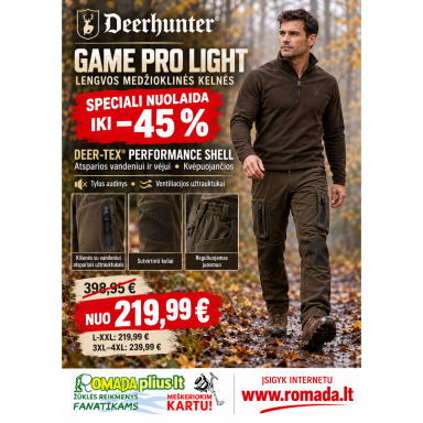 Kelnės Žieminės Rudeninės Deerhunter Pro Light Medžioklinė Ruda Apranga Medžiotojui DEER-TEX® 100% atsparus vandeniui Lengvos Kelnės Žieminės Rudeninės Deerhunter Pro Light Medžioklinė Ruda Apranga Medžiotojui DEER-TEX® 100% atsparus vandeniui Lengvos
