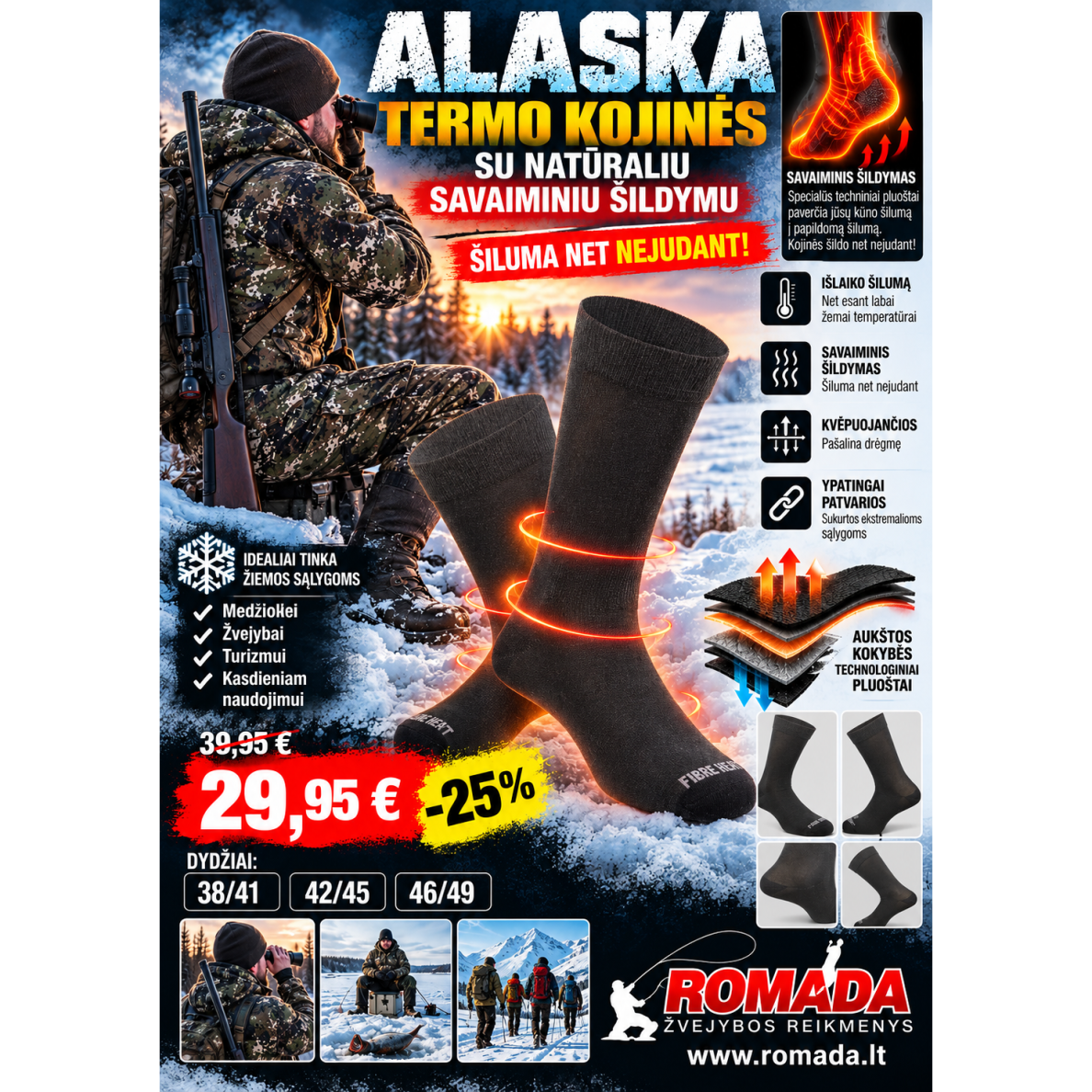 ALASKA savaime šylančios termo kojinės su FIBRE HEAT® technologija