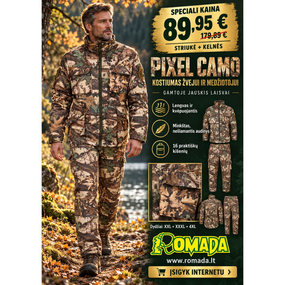 Kostiumas žvejui medžiotojui Camo