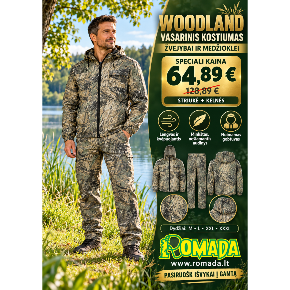 Kostiumas žvejo medžiotojo Woodland