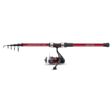 Komplektas Spiningas Meškerė Tele+Ritė RED 2.4m 15-45g Setas Komplektas Spiningas Meškerė Tele+Ritė RED 2.4m 15-45g Setas