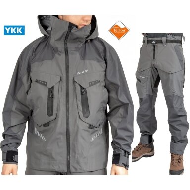 Žvejybos drabužių komplektas Kostiumas Lašišų Žvejybai Lengvas GRAFF Membrana 20000/20000 Waterproof Žvejybos drabužių komplektas Kostiumas Lašišų Žvejybai Lengvas GRAFF Membrana 20000/20000 Waterproof