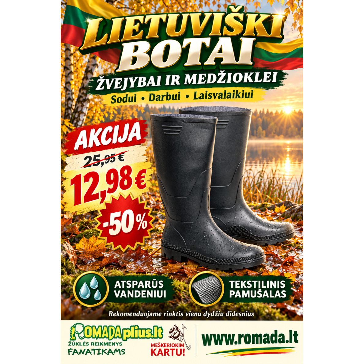 Lietuviški juodi botai – žvejybai medžioklei darbui ir laisvalaikiui