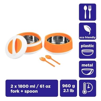 Maisto Termosas 2-aukštai 2x1.8L Orange Termo Konteineris Maisto Termosas 2-aukštai 2x1.8L Orange Termo Konteineris