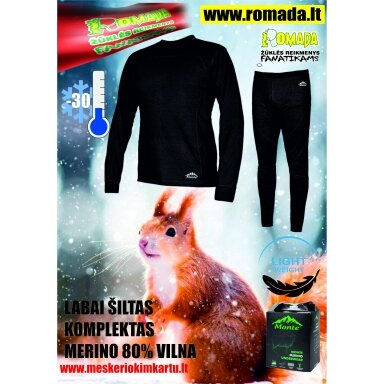 Apatiniai Komplektas MERINO Vilna Žieminiai Thermo rūbai Spalva Juoda Šilti ir Lengvi MERINO 80% Vilna Apatiniai Komplektas MERINO Vilna Žieminiai Thermo rūbai Spalva Juoda Šilti ir Lengvi MERINO 80% Vilna
