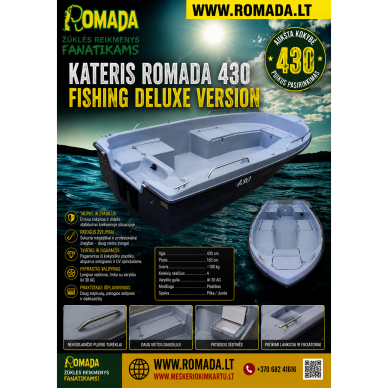 Motorinė valtis Kateris Romada 430 FISHING Deluxe version Aukšta kokybė! Motorinė valtis Kateris Romada 430 FISHING Deluxe version Aukšta kokybė!