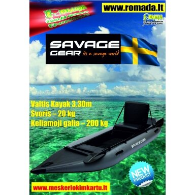 Nauja Valtis Savage Gear Kayak Baidarė Pripučiamas PVC Kajakas High Rider 3.30m svoris  20kg Keliamoji galia 200kg