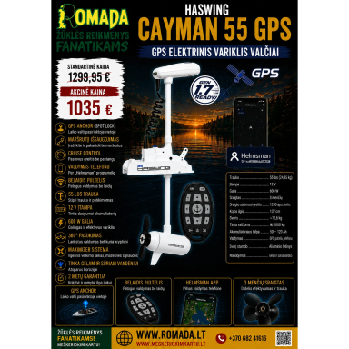 Naujausia Versija 2026 GPS Inkaras Elektrinis VALTIES VARIKLIS Cayman B 55lbs with GPS 12V 1370mm (Baltas) 1.7 with NEW GEAR BOX