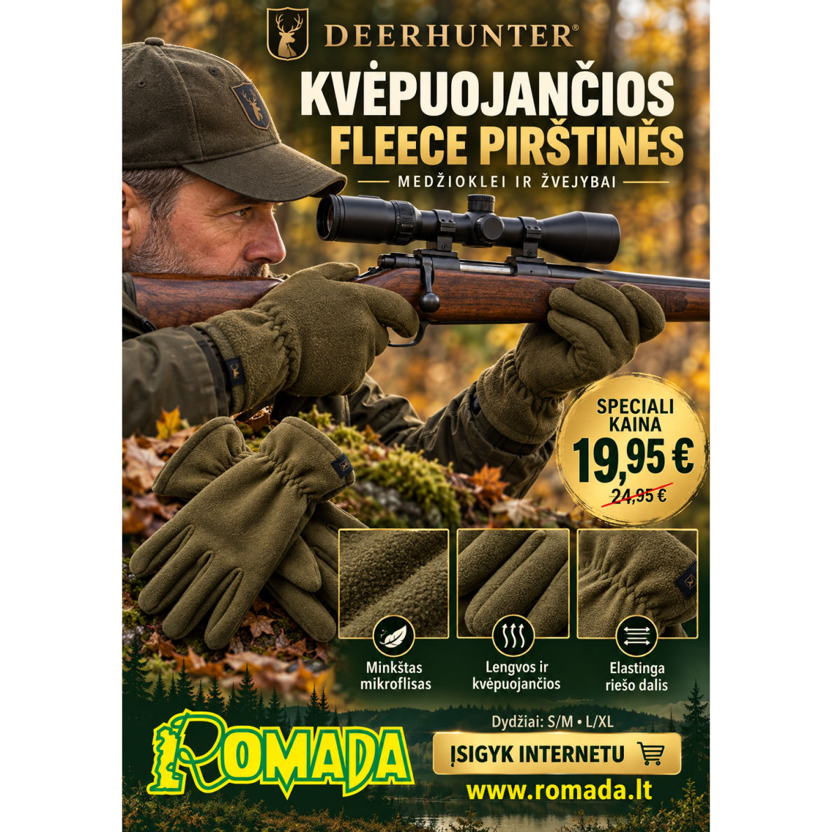 Pirštinės Kvėpuojančios Fleece Deerhunter Medžioklinės