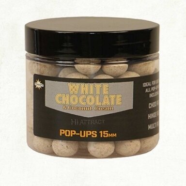 Plaukiantis boiliai DYNAMITE BAITS White Chocolate Foodbait Pop Ups 15mm Šokoladas