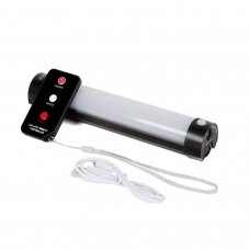 Prožektorius LED 100lium Su belaidžiu nuotolinio valdymo pultu USB kraunamas ( raudona, balta šviesa )