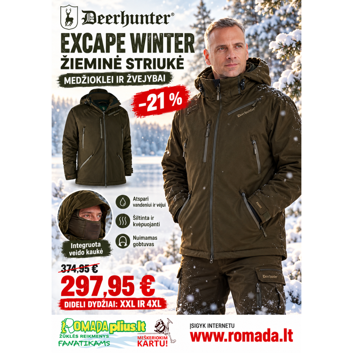 Striukė Žieminė Medžioklė Žvejyba Winter Deerhuter 100% Waterproof Striukė Žieminė Medžioklė Žvejyba Winter Deerhuter 100% Waterproof