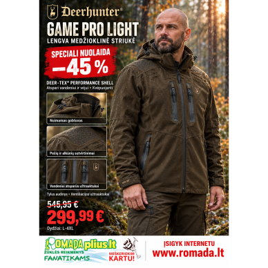 Striukė Žieminė Rudeninė Deerhunter Pro Light Medžioklinė Ruda Apranga Medžiotojui DEER-TEX®  100% atsparus vandeniui Lengva