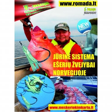 Sistemėlė jūrinė Norvegijai Jūrinei Žūklei Raudonų Ešerių Ilgis 12m Kabliukai Spec Circle su užlenkimu Nr. 8/0