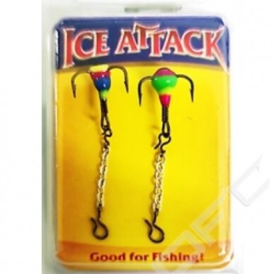 Trišakiai Mustad ICE Attack 2vnt su akutėmis Ice Fishing Dydis Nr.16 su grandinėlė