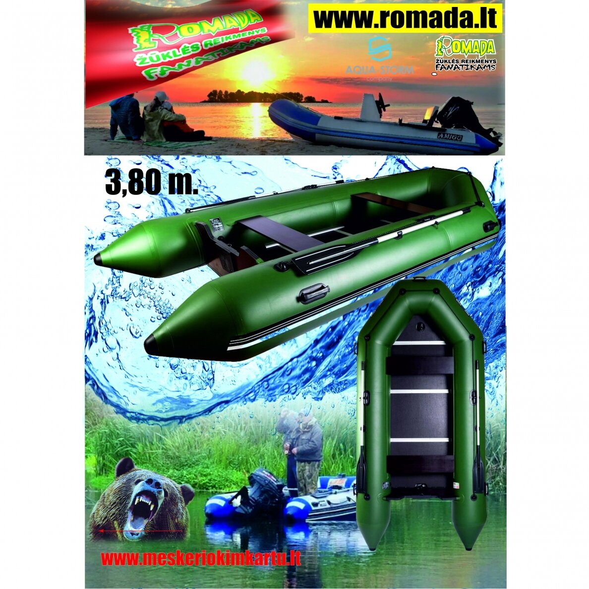 Valtis Pripučiama PVC AQUA-STORM 3.80m Kietas Dugnas Pripučiamas Kylis Žalia Variklis iki 25AG Valtis Pripučiama PVC AQUA-STORM 3.80m Kietas Dugnas Pripučiamas Kylis Žalia Variklis iki 25AG
