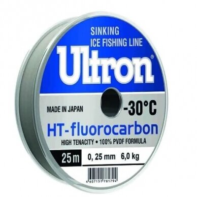 Valas Nematomas Ultron FLUOROCARBON 100% Fluorocarbon -30C 25 m fishing line winter made in Japan