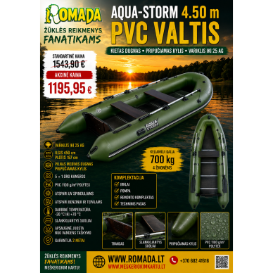 Valtis Pripučiama PVC AQUA-STORM 4.50m Kietas Dugnas Pripučiamas Kylis Žalia Variklis iki 25AG