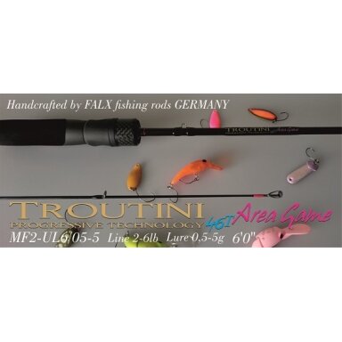 Vienetinis gaminys Ekskliuzyvinis Rankų Darbo Japan Spiningas TROUTINI AREA 1.8m 0.5-5g Vienetinis gaminys Ekskliuzyvinis Rankų Darbo Japan Spiningas TROUTINI AREA 1.8m 0.5-5g