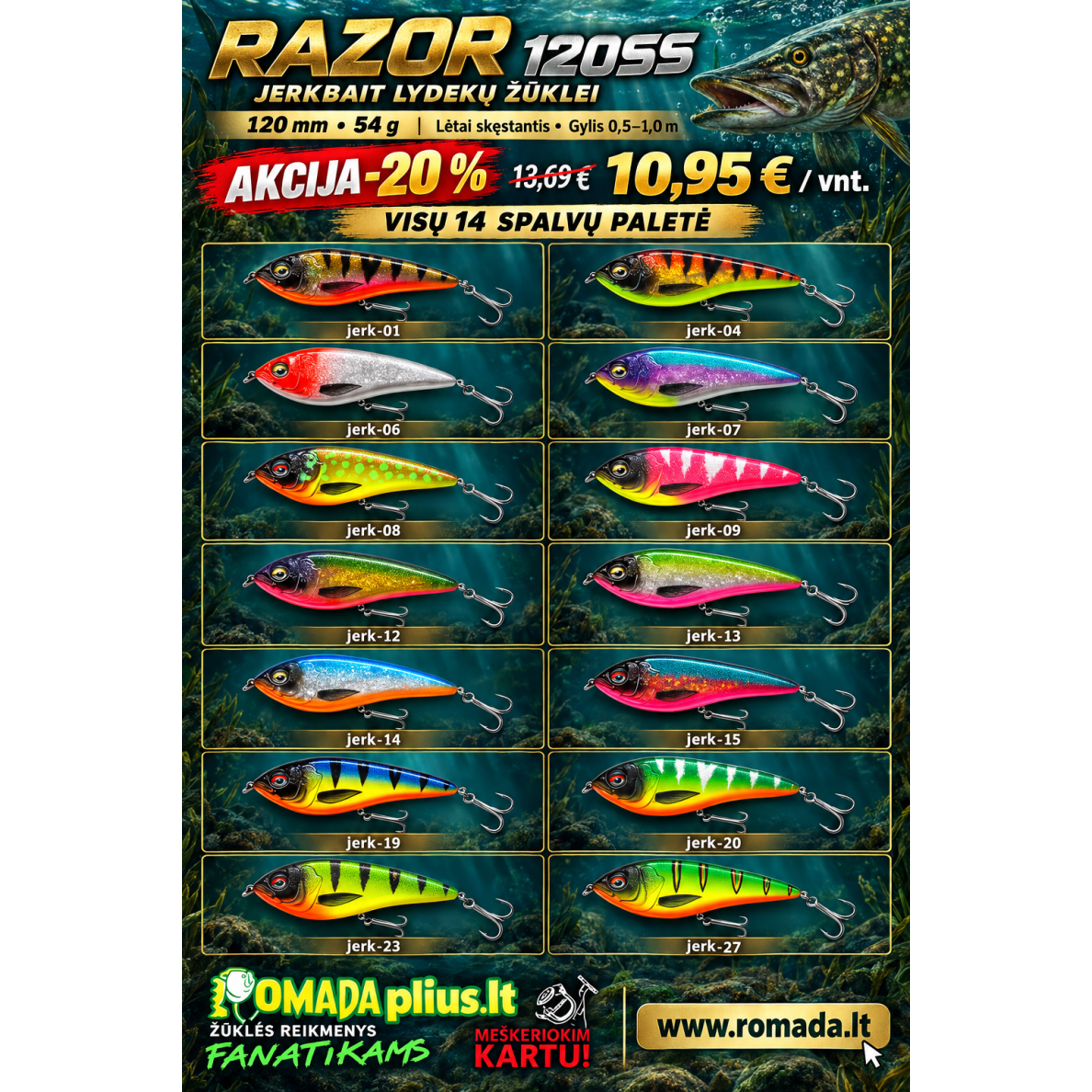Vobleris Jerkbait RAZOR 120SS 54g 12cm Vobleris Jerkbait RAZOR 120SS 54g 12cm