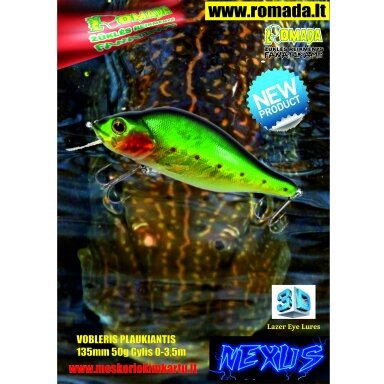 Vobleris Nexus 3D Plaukiantis 13.5cm 50g SP-A Labai efektyvus masalas Lydekoms jis kaip gyvas ir primena nuo baimes bėgančią žuvį Vobleris Nexus 3D Plaukiantis 13.5cm 50g SP-A Labai efektyvus masalas Lydekoms jis kaip gyvas ir primena nuo baimes bėgančią žuvį