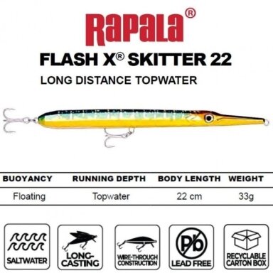 VOBLERIS Lydeka Flash-X Rapala 22cm 33g VOBLERIS Lydeka Flash-X Rapala 22cm 33g