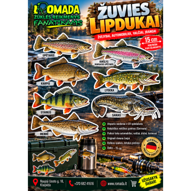 Žuvies Lipdukas ŽVEJYBAI Upėtakis Kiršlys Margasis Upėtakis Karpis Lydeka Starkis Šamas Menkė 15cm Suvenyras Dovana Žvejui žvejybos tema Germany