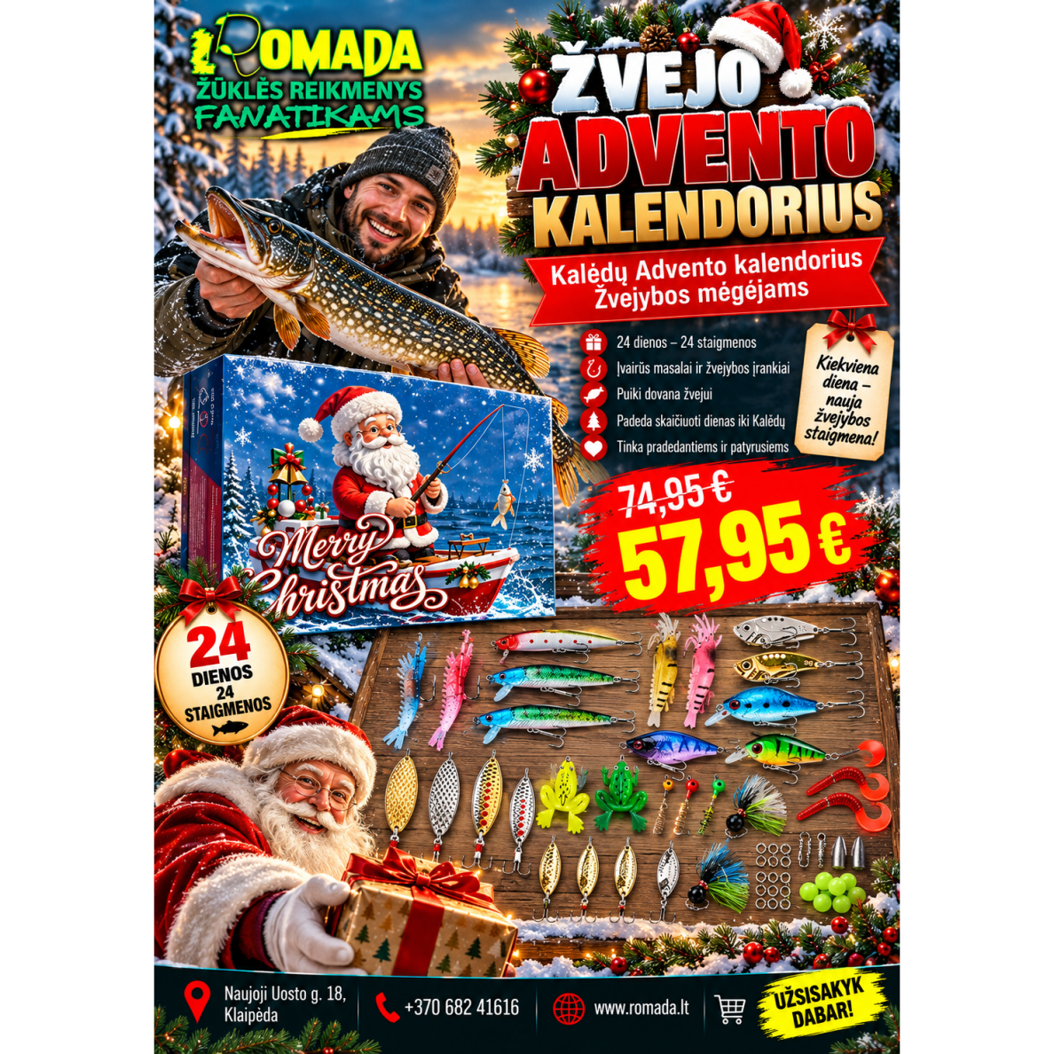 Žvejo Kalėdinis 24 dienų advento kalendorius žvejybos mėgėjams Žvejo Kalėdinis 24 dienų advento kalendorius žvejybos mėgėjams