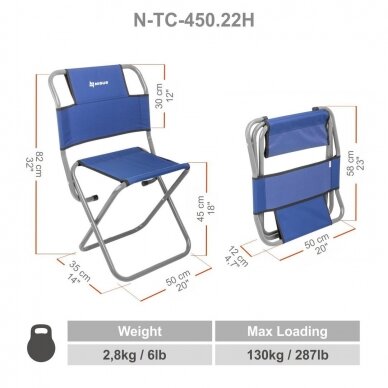 Žvejybinė kėdė 120kg/130kg Mėlyna su atlošu Camping Chair 2