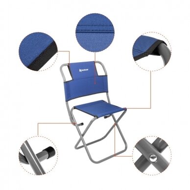 Žvejybinė kėdė 120kg/130kg Mėlyna su atlošu Camping Chair 4